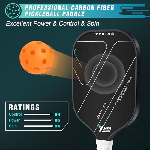 YYKINS 16MM Carbon Fiber Pickleball Paddle with Longer Handle