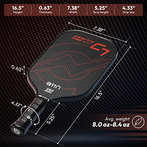 Zenith 16mm Pickleball Paddle, T700 Carbon Fiber, USA Approved