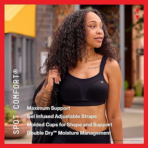 Champion Spot Comfort Full Support Sports Bra, Black