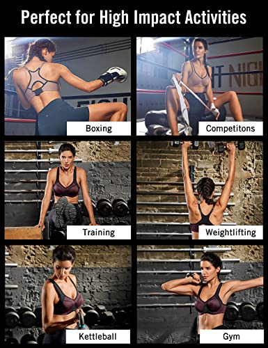 SYROKAN Women's High Impact Racerback Sports Bra - Dark Flower 38DD