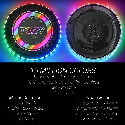TOSY Flying Disc - Colorful LED Lights, Rechargeable 175g