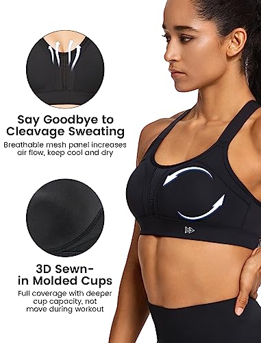 Yvette Women's Adjustable Criss-Cross Sports Bra, Black, Large