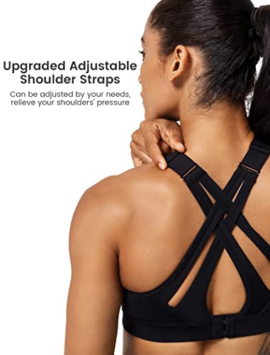 Yvette Women's Adjustable Criss-Cross Sports Bra, Black, Large