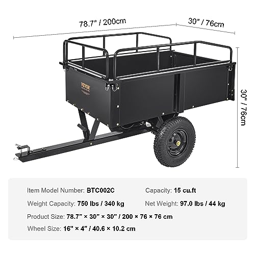 VEVOR VIP ATV Trailer - Heavy Duty Steel, 750 lbs, 15 Cubic Feet