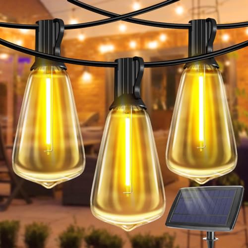 Solar String Lights Outdoor with 25+2 Dimmable Edison Bulbs
