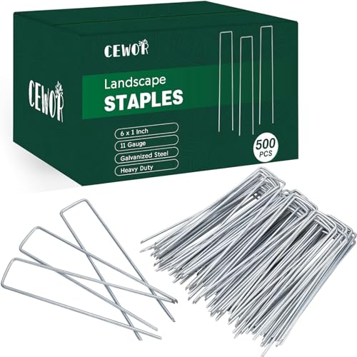 CEWOR Landscape Staples 500 Pack Galvanized Garden Stakes