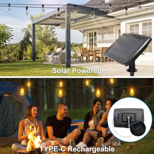Solar String Lights Outdoor with 25+2 Dimmable Edison Bulbs