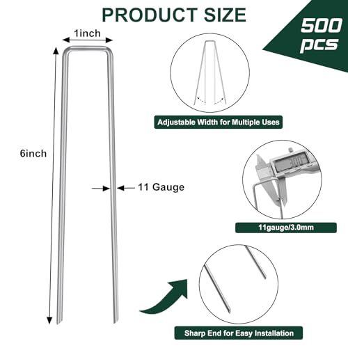 CEWOR Landscape Staples 500 Pack Galvanized Garden Stakes