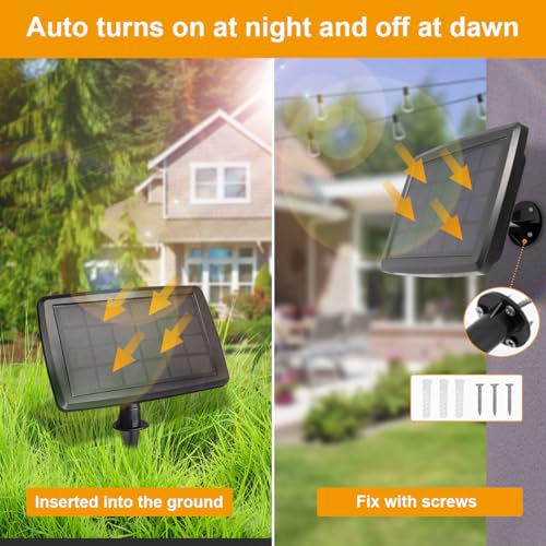 Solar String Lights Outdoor with 25+2 Dimmable Edison Bulbs