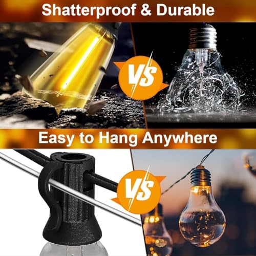 Solar String Lights Outdoor with 25+2 Dimmable Edison Bulbs