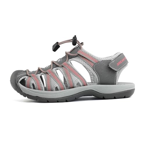 VIP Women's Hiking Sport Sandals, Size 8.5, Grey/Coral