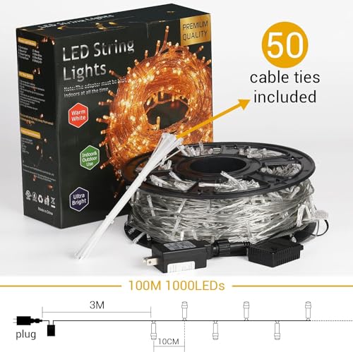 Quntis 1000Leds String Lights Warm White Outdoor Decor