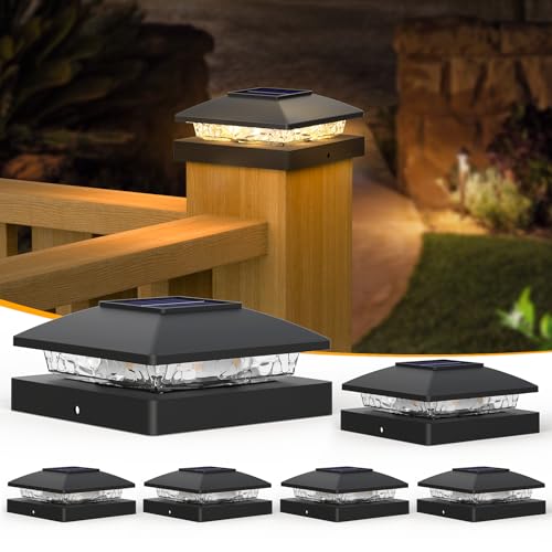 6 Pack Black Solar Post Cap Lights for VIP Outdoor Decor