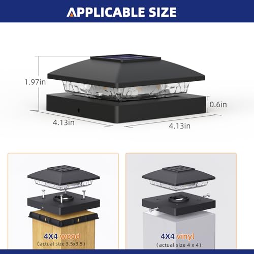 6 Pack Black Solar Post Cap Lights for VIP Outdoor Decor