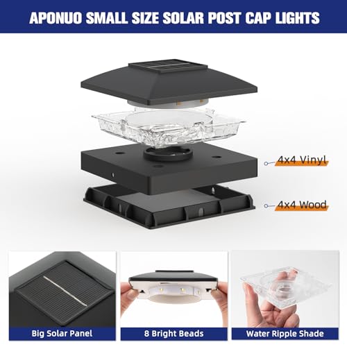 6 Pack Black Solar Post Cap Lights for VIP Outdoor Decor