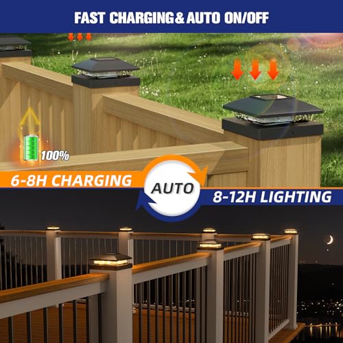 6 Pack Black Solar Post Cap Lights for VIP Outdoor Decor