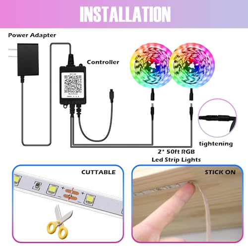 100ft Waterproof LED Strip Lights with Music Sync