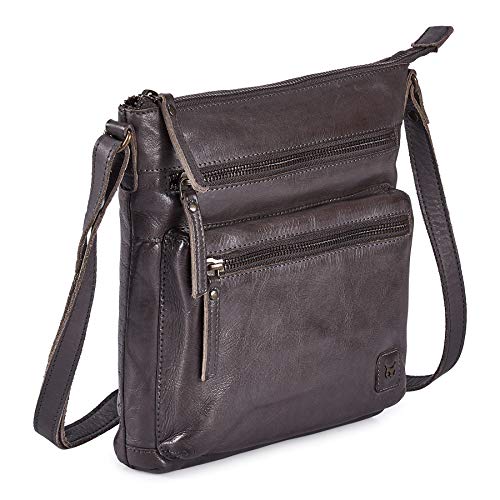 Wise Owl Real Leather Crossbody Handbag - Grey Vintage