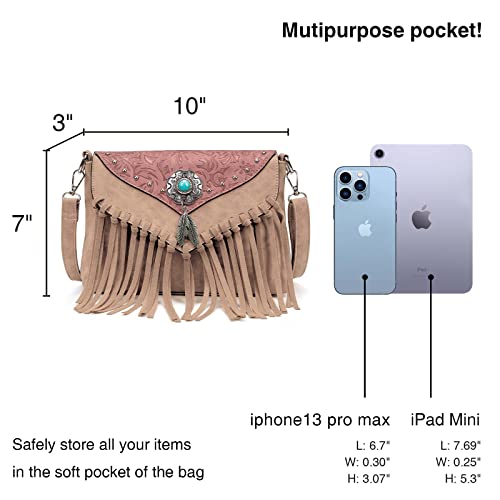 LAVAWA Women's Small Fringe Crossbody Handbag, Turquoise