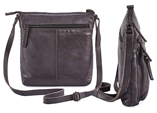 Wise Owl Real Leather Crossbody Handbag - Grey Vintage