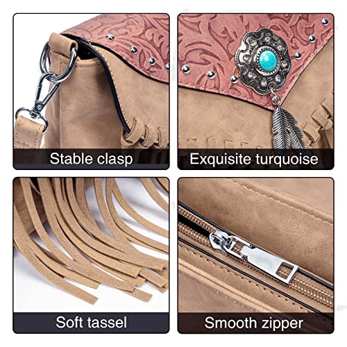 LAVAWA Women's Small Fringe Crossbody Handbag, Turquoise