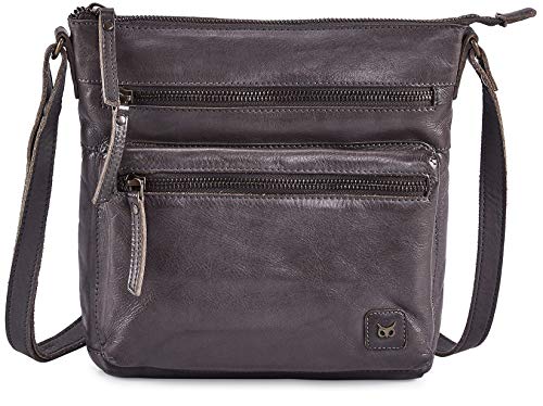 Wise Owl Real Leather Crossbody Handbag - Grey Vintage