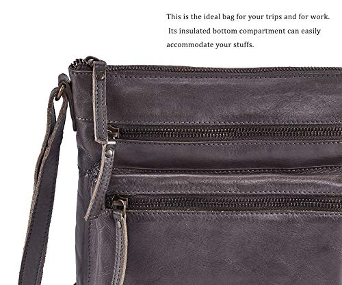 Wise Owl Real Leather Crossbody Handbag - Grey Vintage