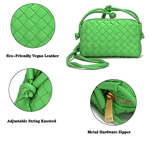 Green Crossbody Clutch Handbag, Handmade Woven Shoulderbag