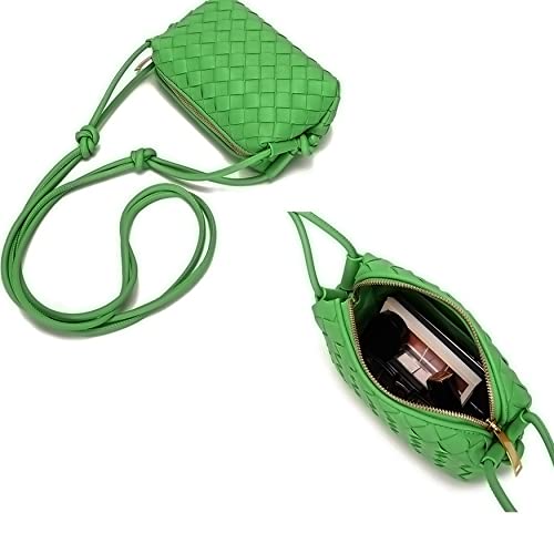 Green Crossbody Clutch Handbag, Handmade Woven Shoulderbag