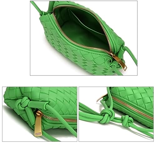 Green Crossbody Clutch Handbag, Handmade Woven Shoulderbag