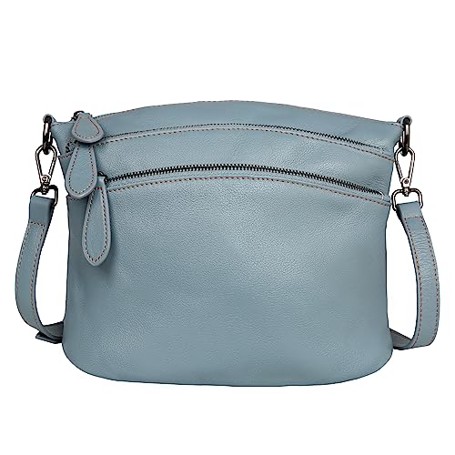Heshe Blue Leather Crossbody Shoulder Satchel Handbag