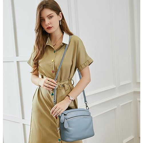 Heshe Blue Leather Crossbody Shoulder Satchel Handbag