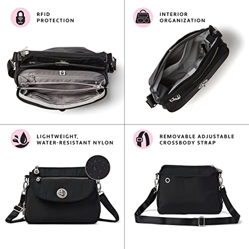 Baggallini Calais Crossbody Bag for Women, Black/Gold