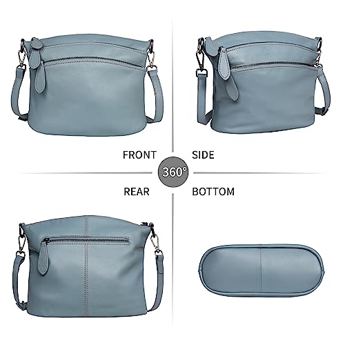 Heshe Blue Leather Crossbody Shoulder Satchel Handbag