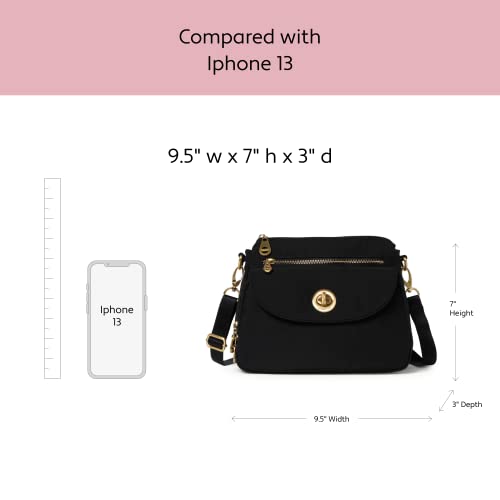 Baggallini Calais Crossbody Bag for Women, Black/Gold