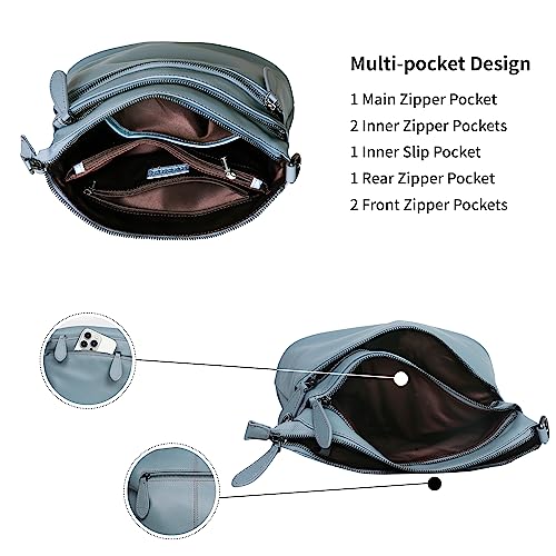 Heshe Blue Leather Crossbody Shoulder Satchel Handbag