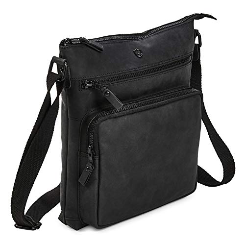 Cochoa Black Leather Triple Zip Vintage Crossbody Handbag