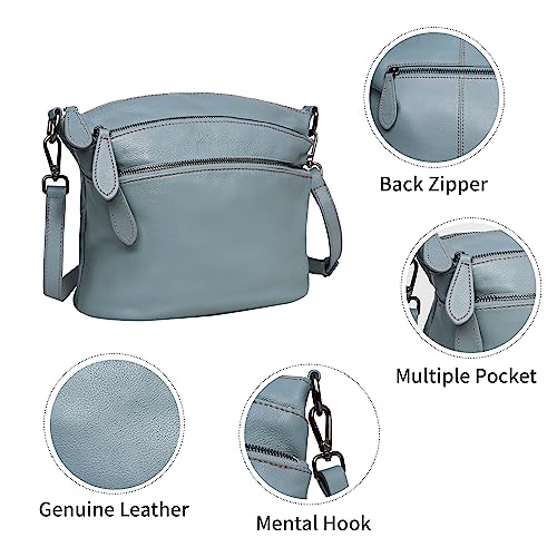 Heshe Blue Leather Crossbody Shoulder Satchel Handbag