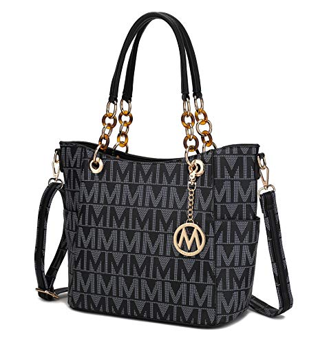 Luxury MKF Collection Black Leather Shoulder Bag for Women