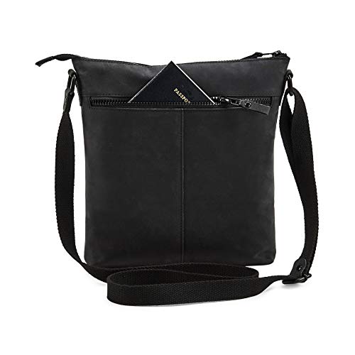 Cochoa Black Leather Triple Zip Vintage Crossbody Handbag