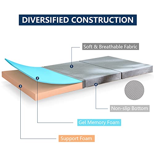 Molblly Folding Memory Foam Mattress, Twin Size, Grey