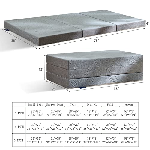 Molblly Folding Memory Foam Mattress, Twin Size, Grey