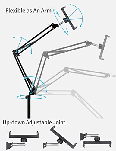Adjustable Tablet Floor Stand with Overhead Phone Mount
