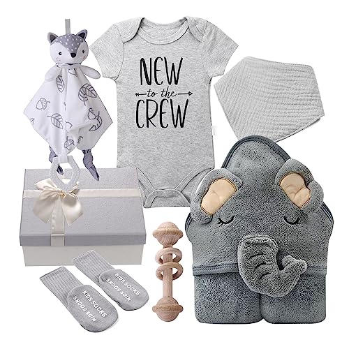 Newborn Baby Gift Box Set: Blanket, Lovey, Rattle, Clothes