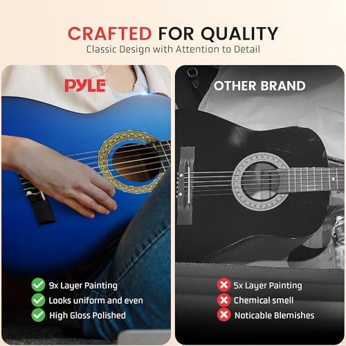 Pyle 3/4 Junior Acoustic Guitar Kit, Ocean Blue