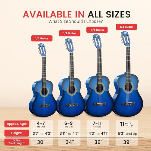 Pyle 3/4 Junior Acoustic Guitar Kit, Ocean Blue