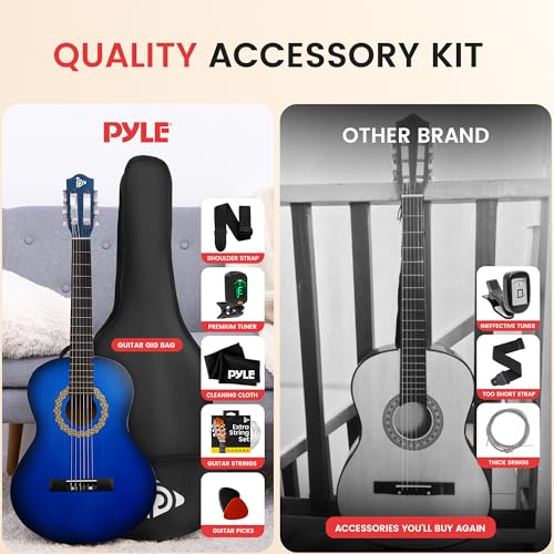 Pyle 3/4 Junior Acoustic Guitar Kit, Ocean Blue