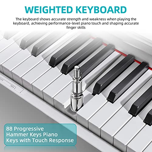 ZHRUNS Digital Piano with 88 Hammer Keys (White)