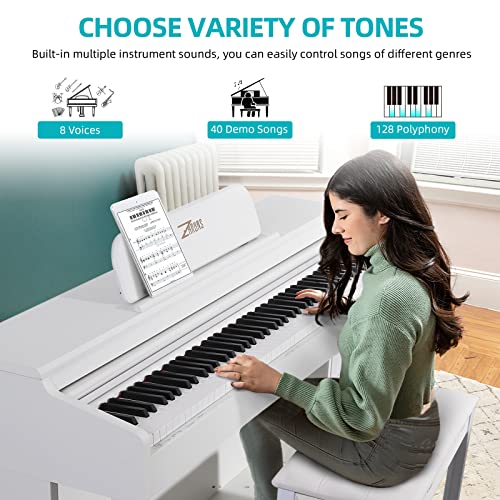 ZHRUNS Digital Piano with 88 Hammer Keys (White)