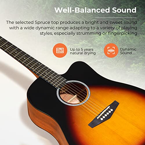 Vangoa Sunburst Acoustic Guitar Bundle for Beginner Teenagers